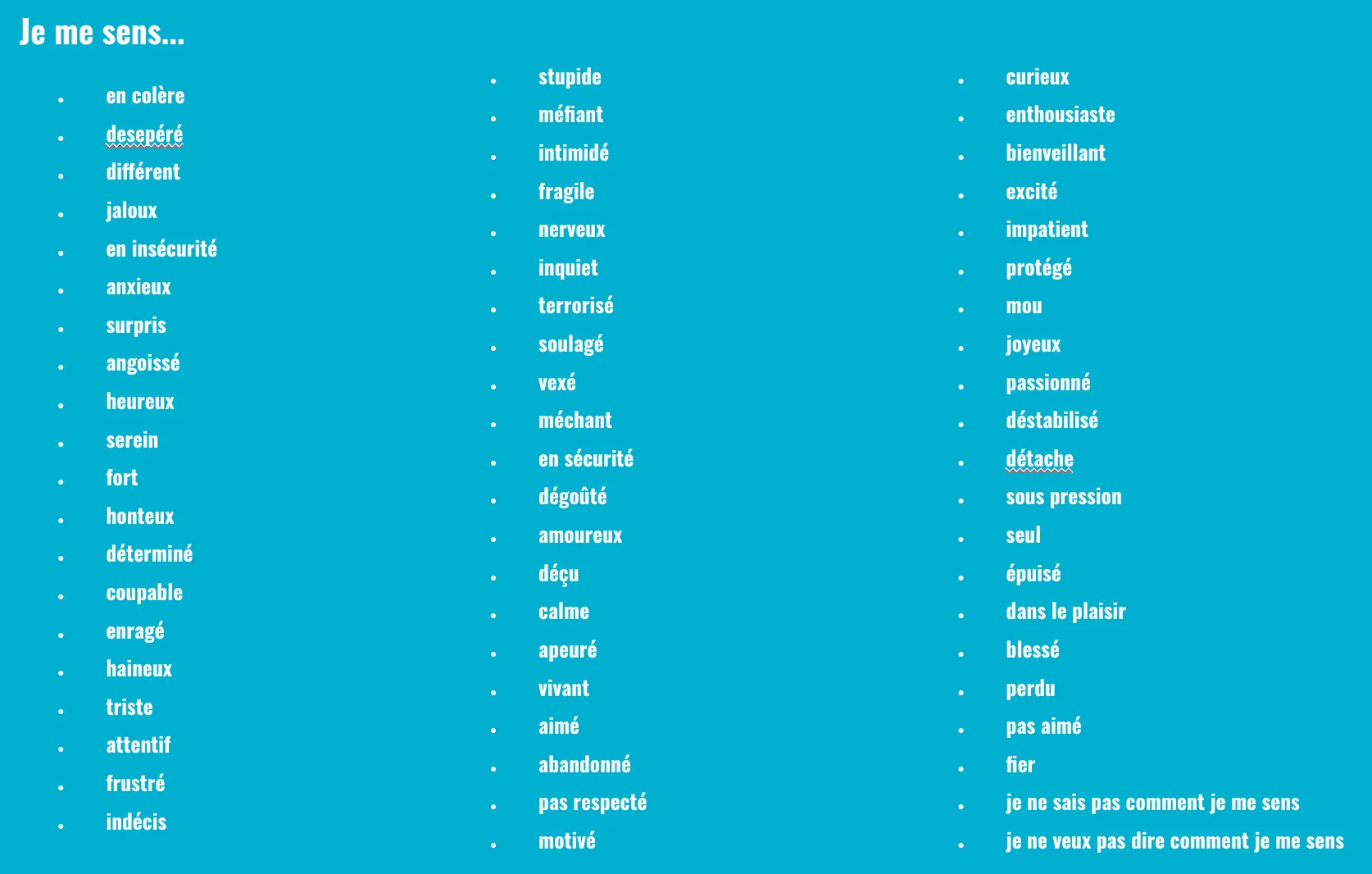Liste de ressentis issus de la Communication Non Violente
