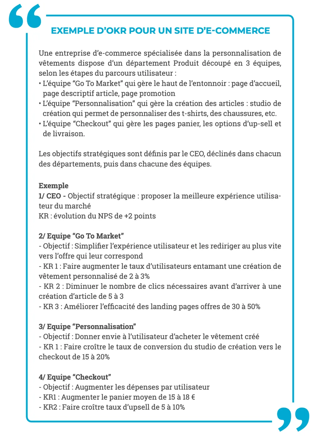 Exemple d'OKR - tableau de bord